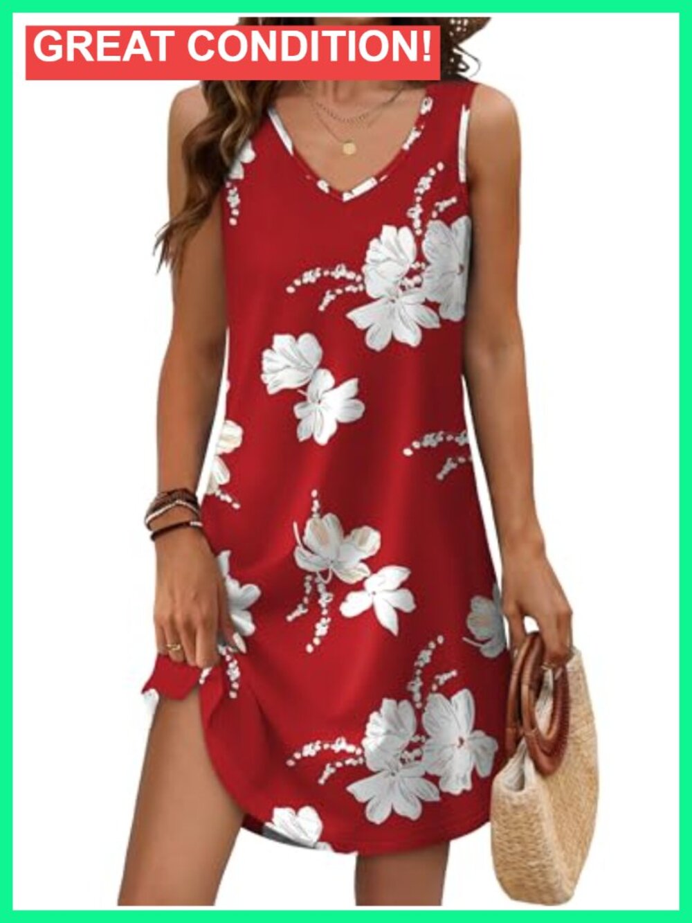 Womens Loose V Neck Sleeveless Midi Sundress Swimsuit Coverup Casual Party